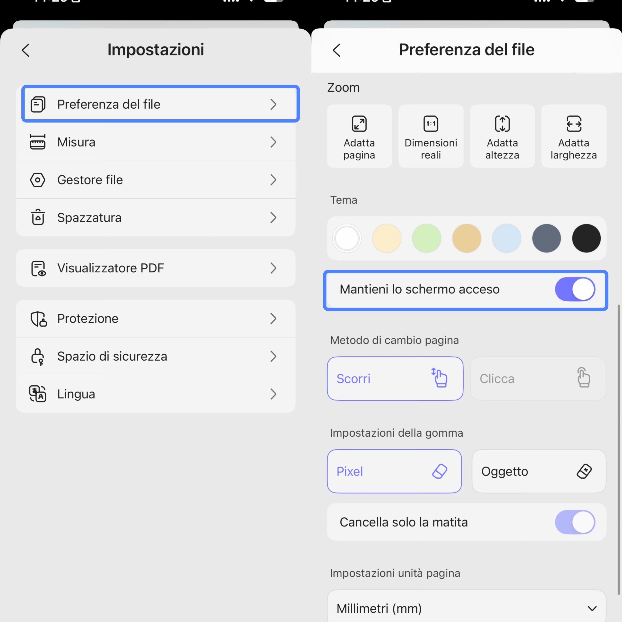mantieni schermo acceso