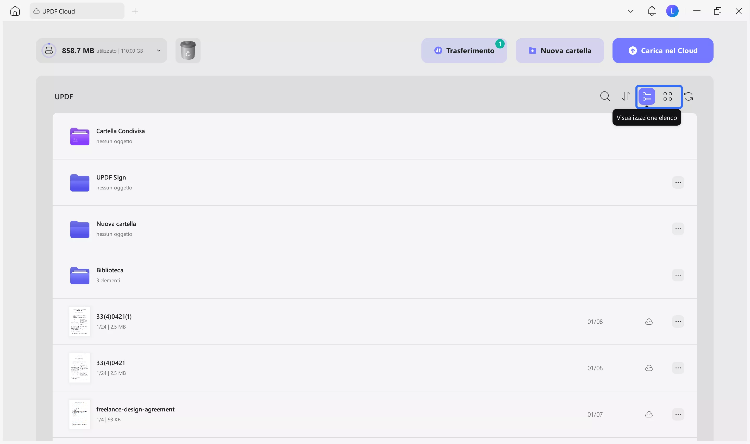 list and thumbnail view on updf cloud