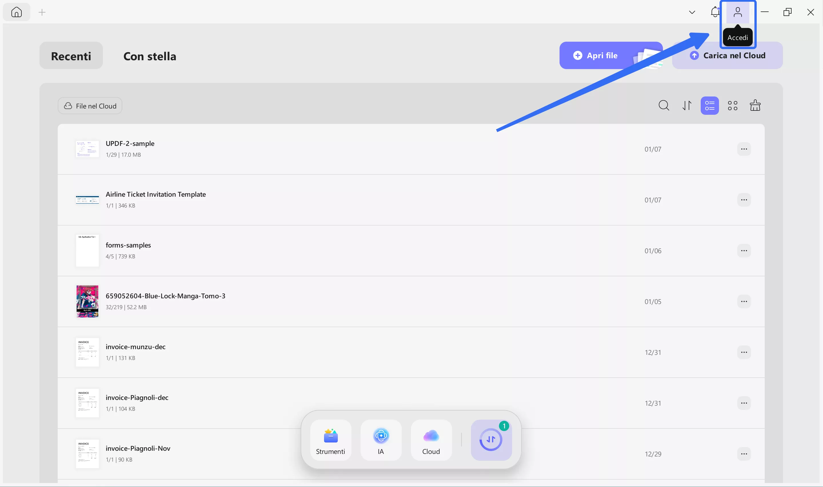 click the login button updf windows