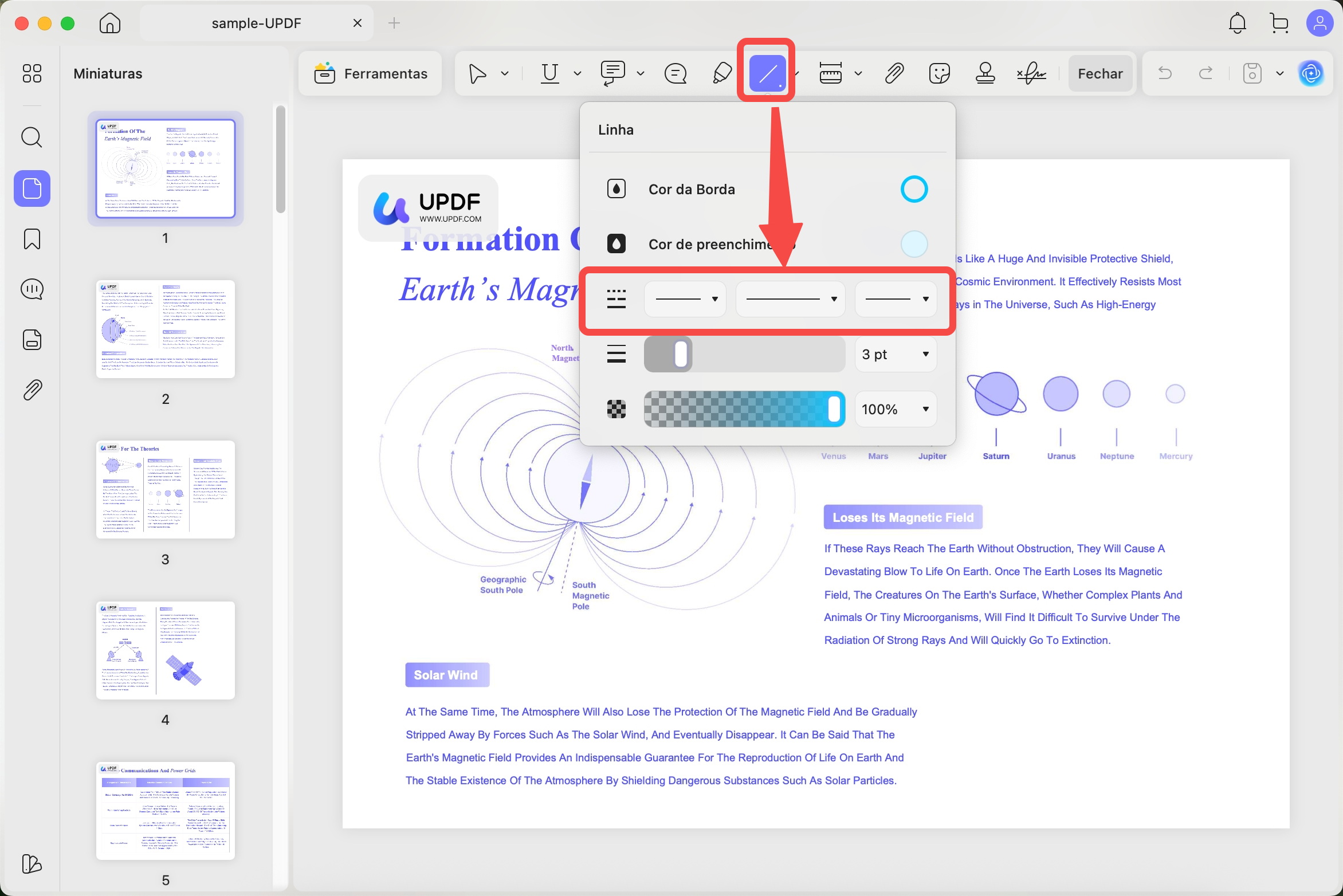 updf mac estilos de linha predefinidos