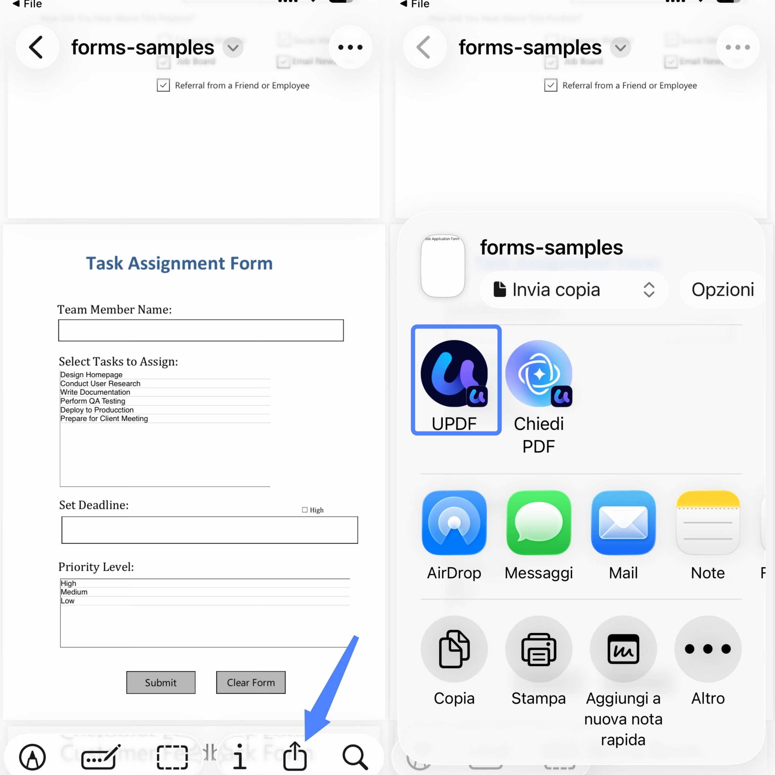 open pdf form in from the system share menu