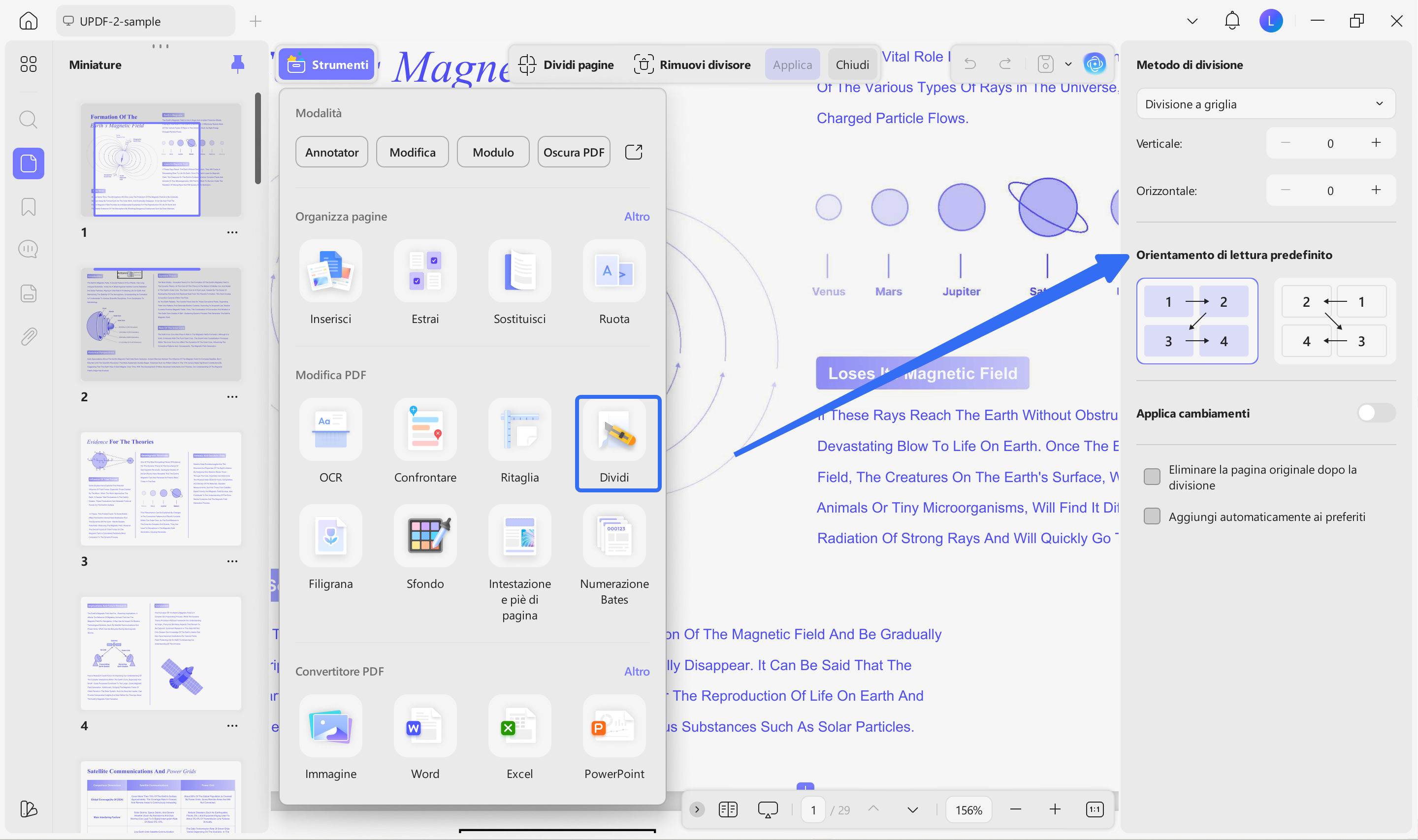 divide a word page into 4 split page