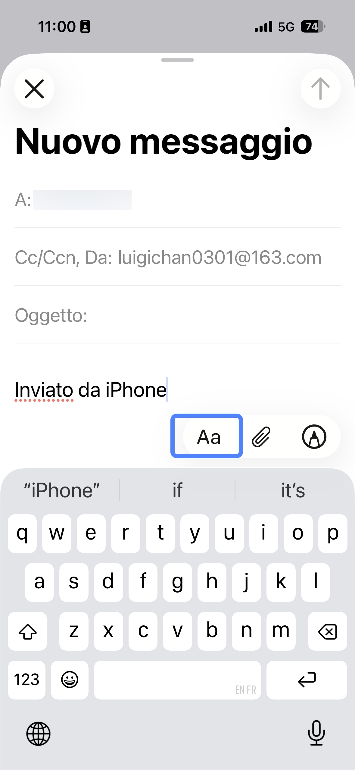 tap on text formatting in iphone email