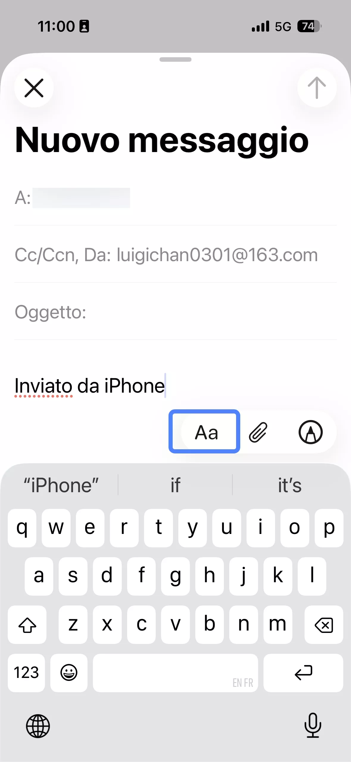 tap on text formatting in iphone email