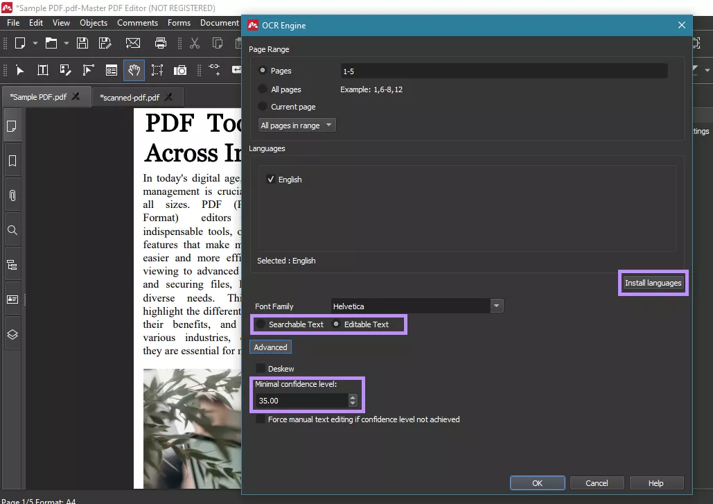 master pdf editor ocr settings