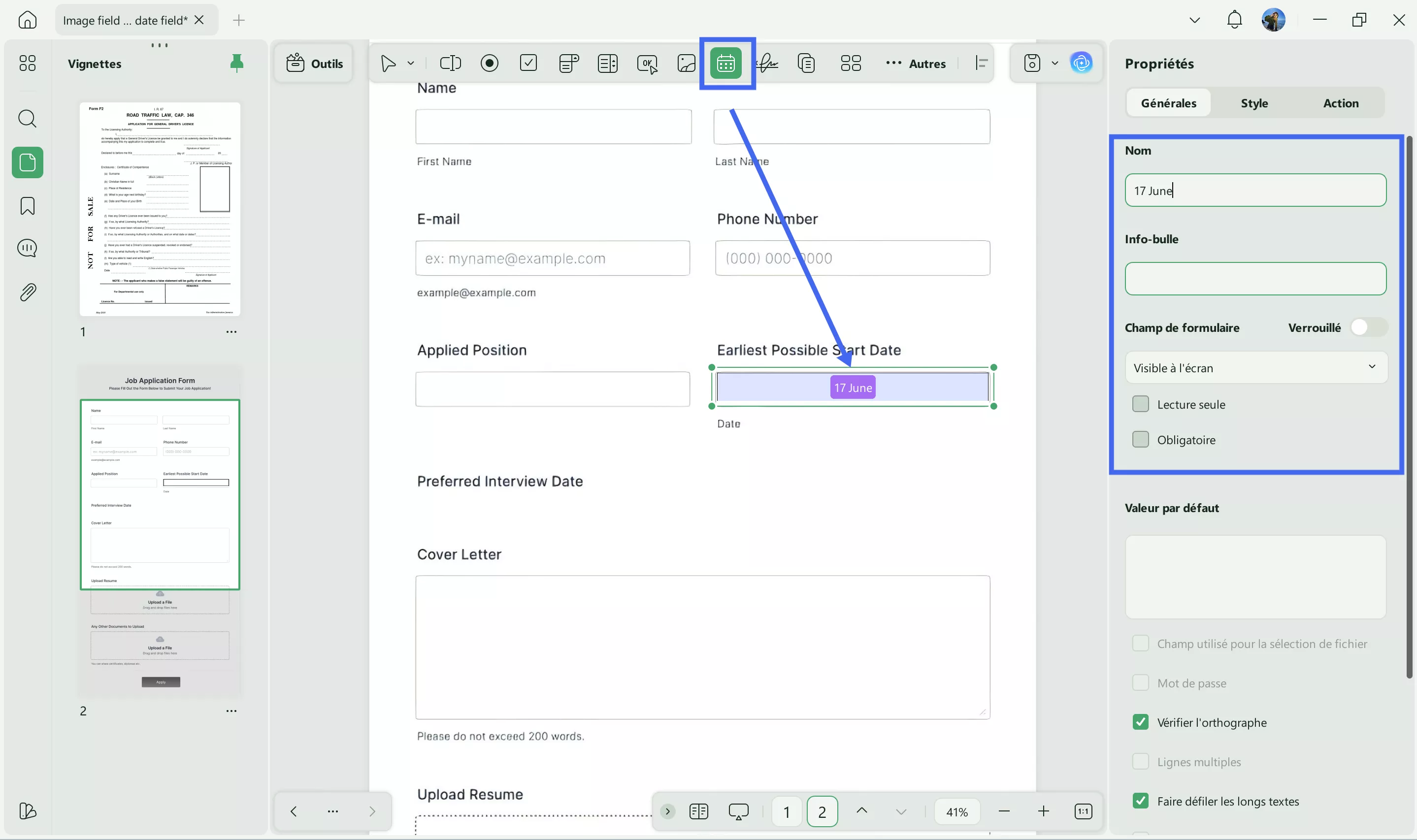 zone de texte modifier les paramètres généraux