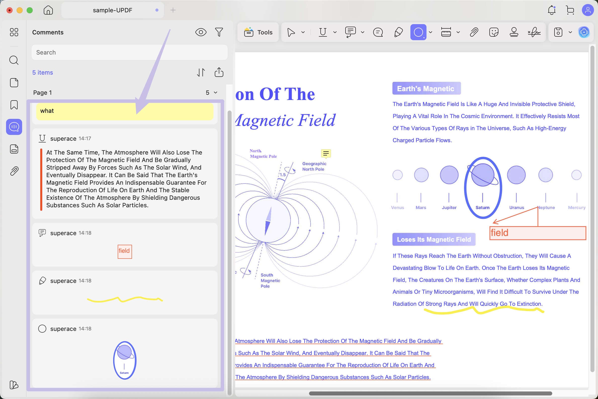 visible markers on comments