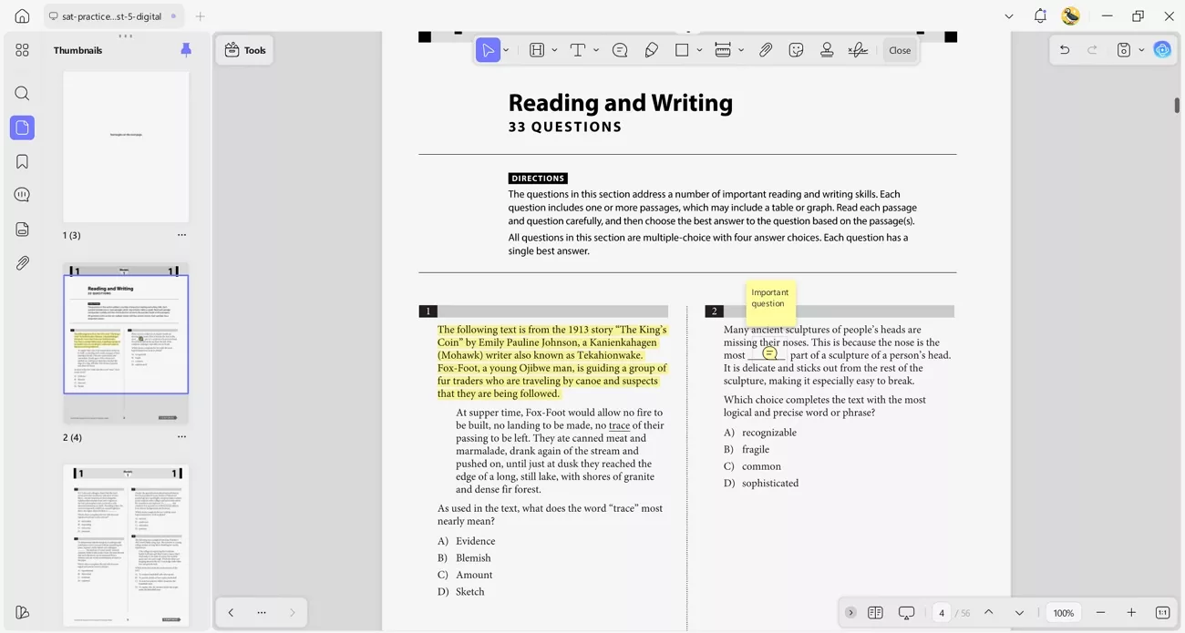highlight important questions sat