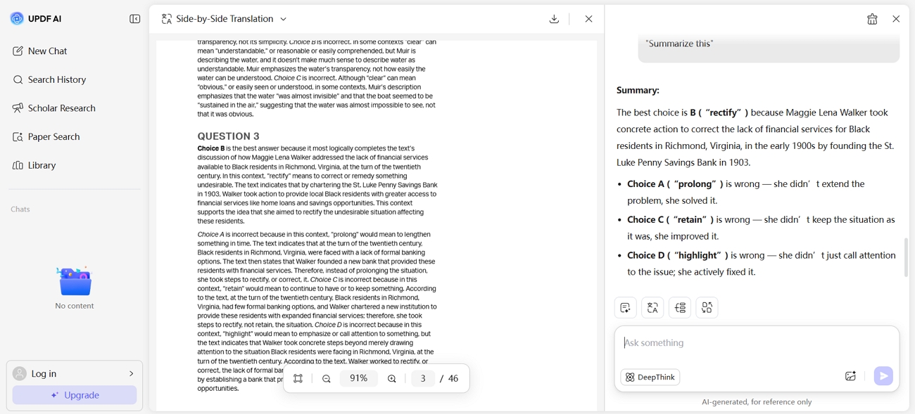 resumir respostas com o updf ai online