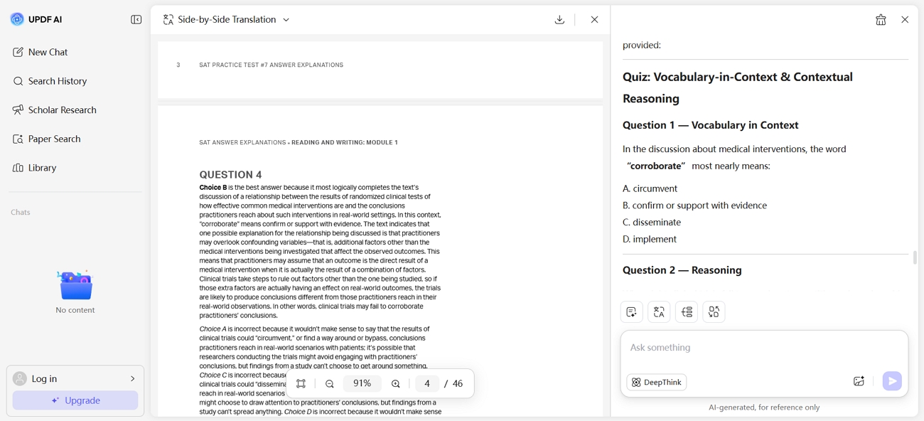 use o updf ai para gerar quizzes do sat