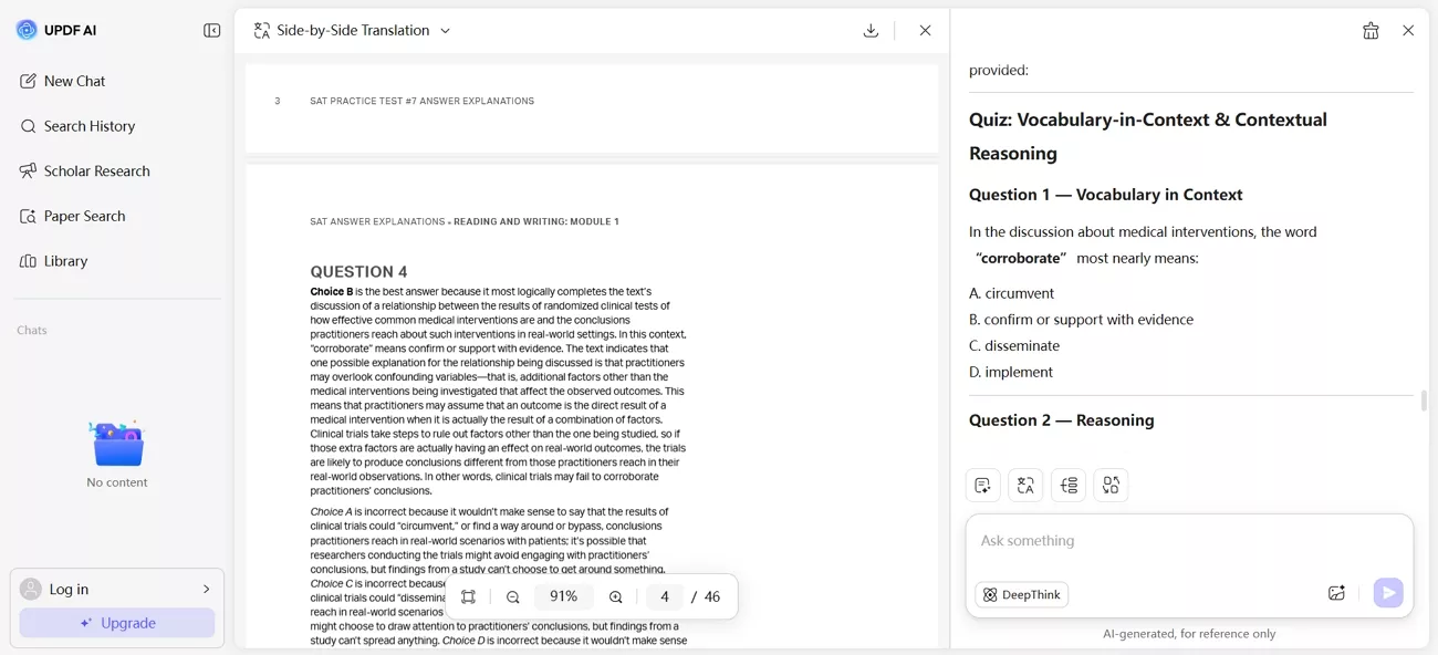 use updf ai generate quizzes sat