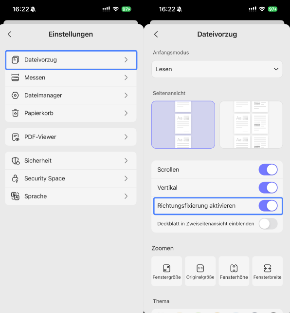 richtungssperre aktivieren
