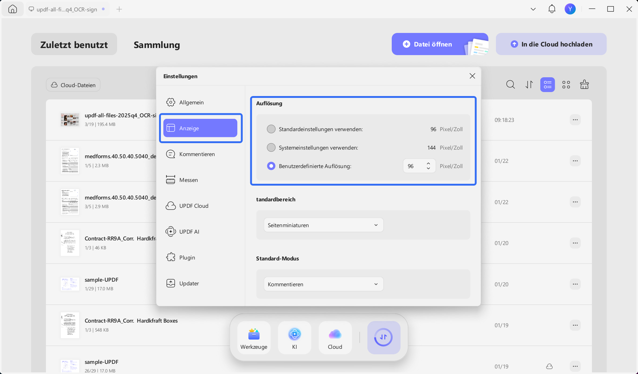 Seitenauflösung anpassen updf win