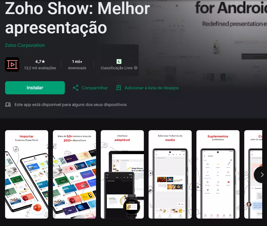zoho show - uma das alternativas gratuitas ao keynote para android 