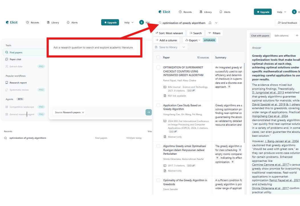 Fluxo de trabalho do Elicit AI: da pergunta aos insights
