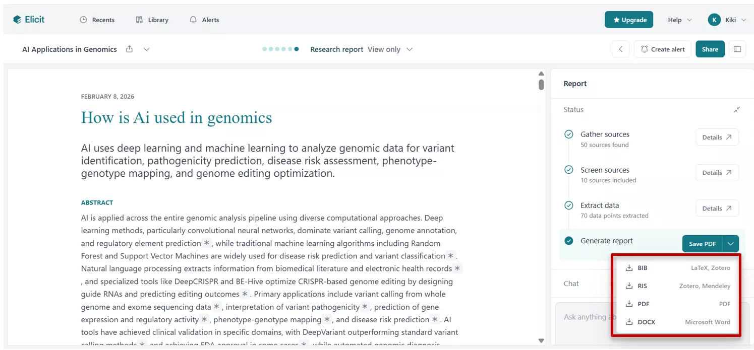 Elicit multiple export formats