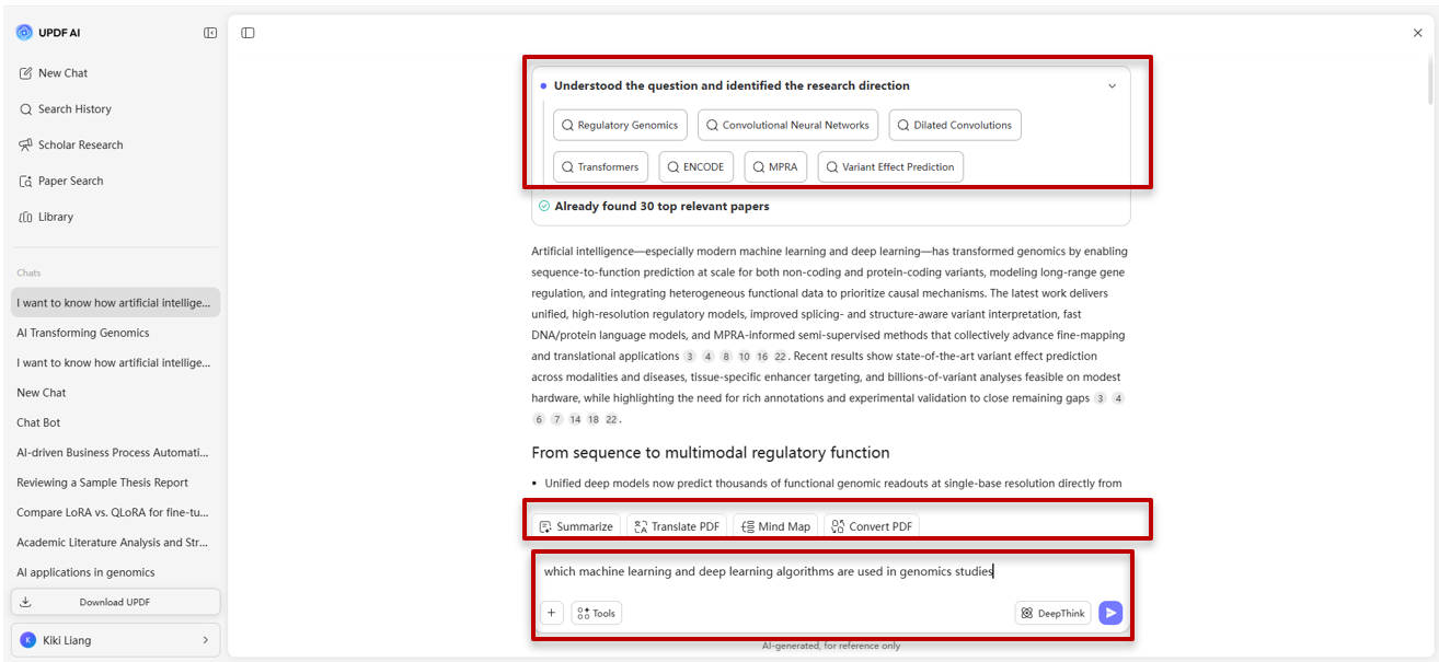 Finding papers by asking questions with deepthink mode