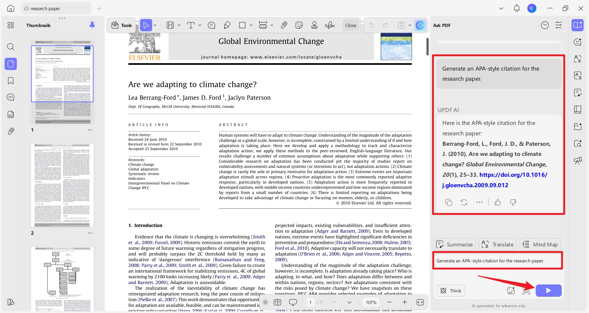 Citation generation with UPDF AI