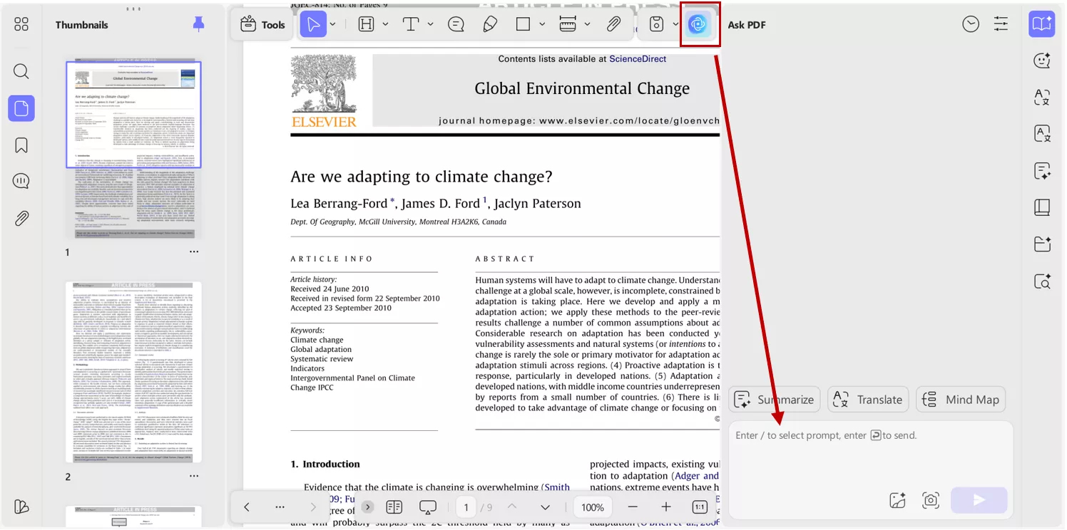 UPDF AI assistant in a desktop application