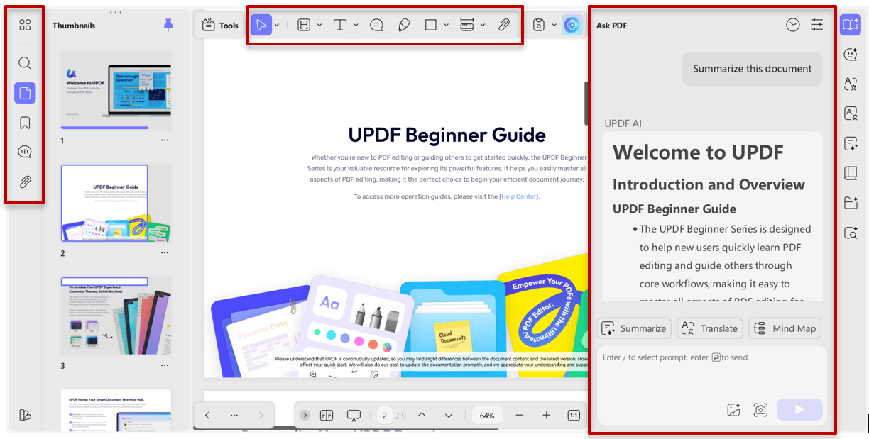 UPDF AI interface integrated within PDF workflow