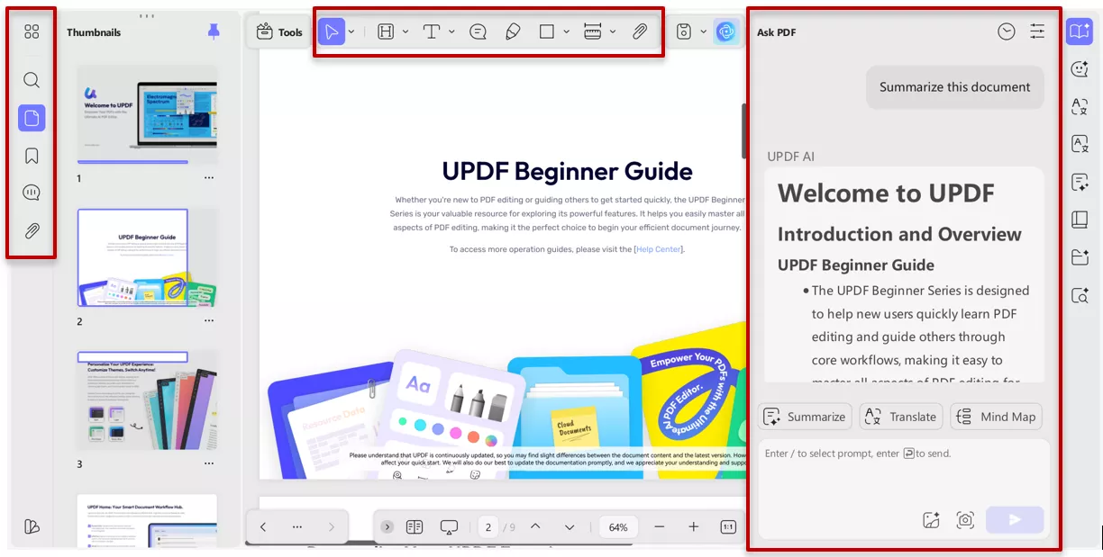 UPDF AI interface integrated within PDF workflow