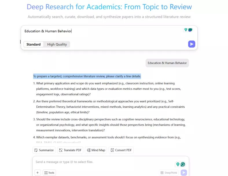 UPDF AI scholar research, generating a structured literature review