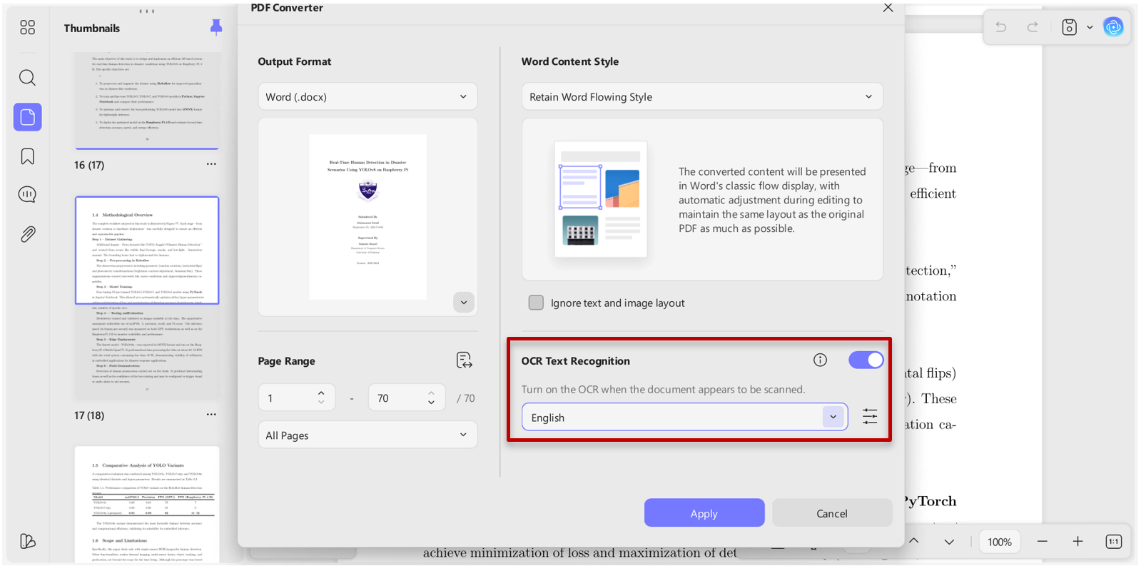 UPDFs optical character recognition feature