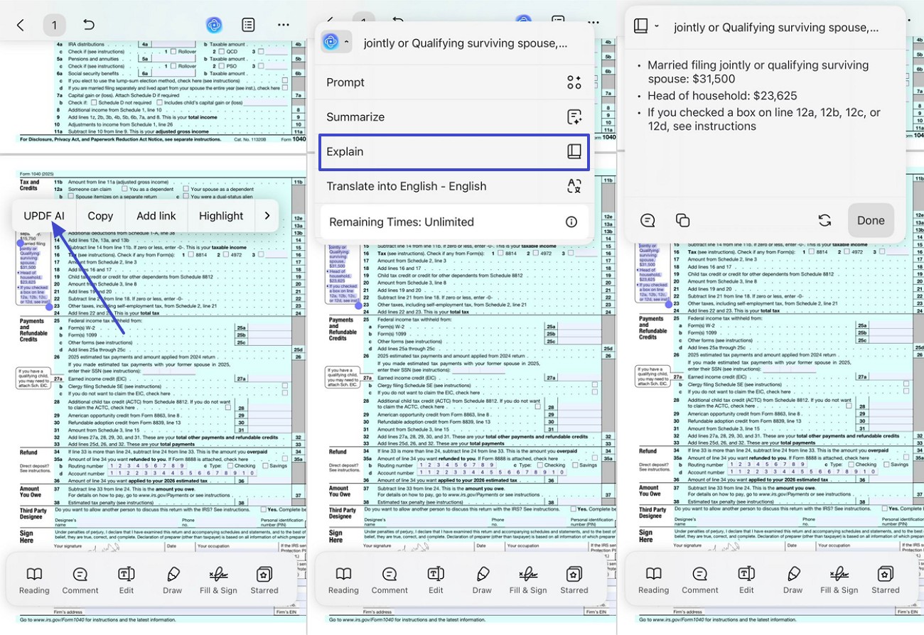 understand complex paragraph with updf ai