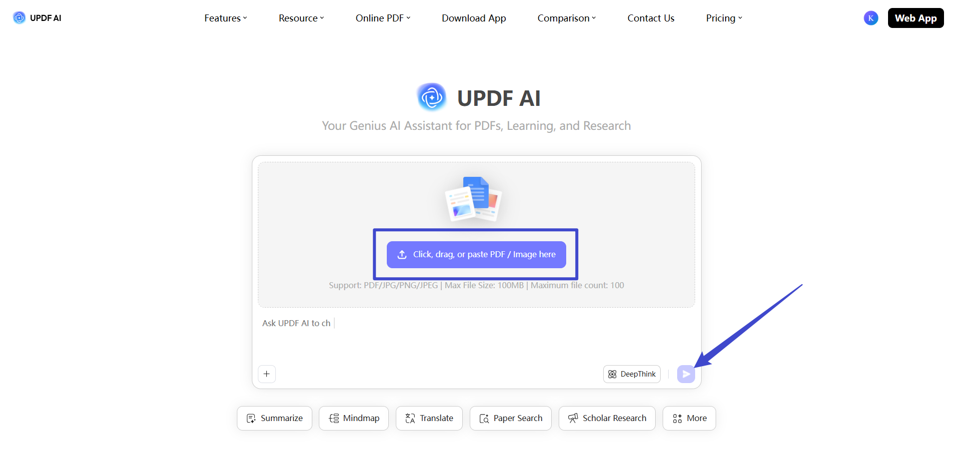 access the updf ai landing page