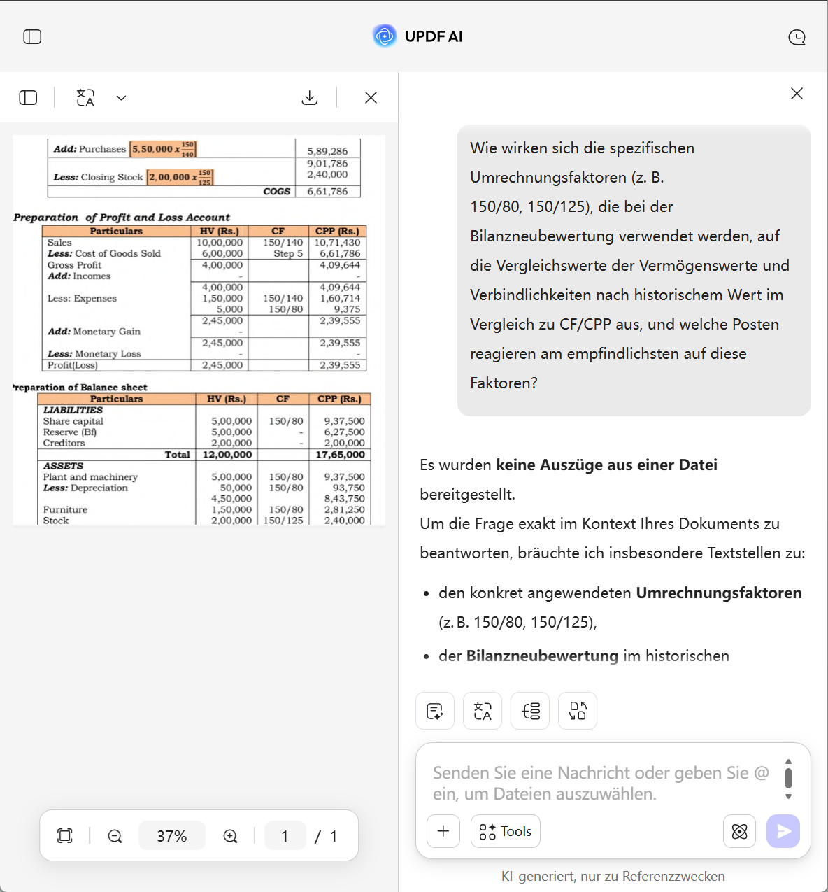 UPDF AI Kapitalflussrechnung analysieren
