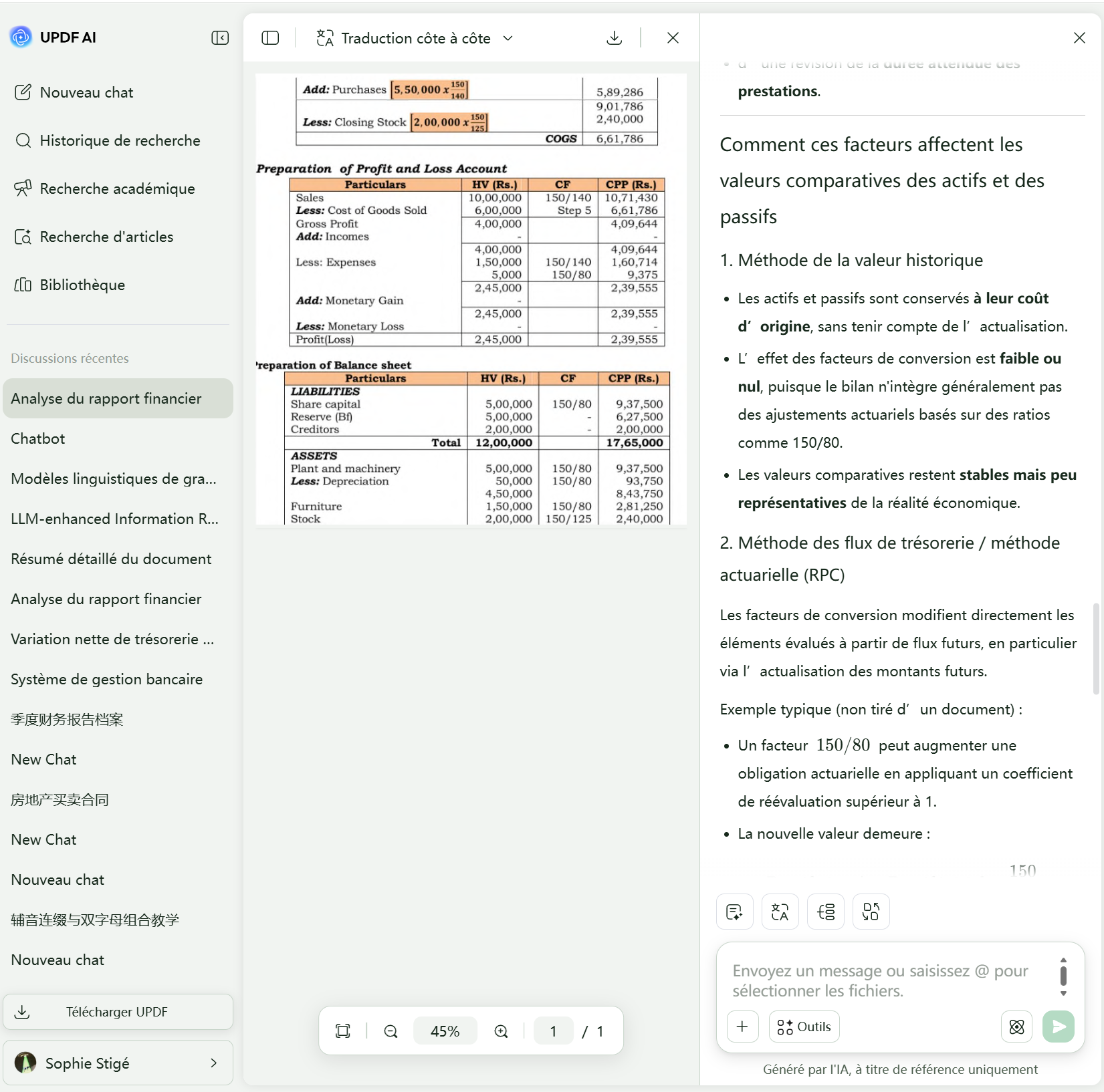 UPDF AI analyser un tableau de flux de trésorerie