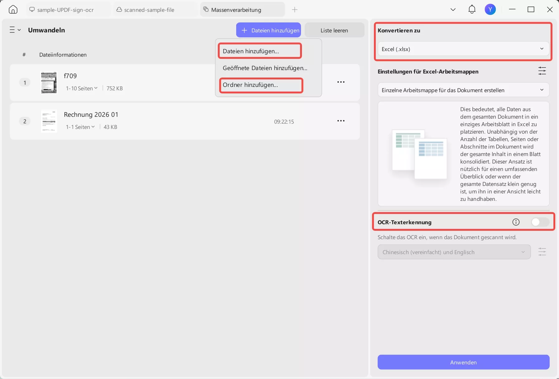 Stapelverarbeitung von PDF-Dateien mit OCR in Excel