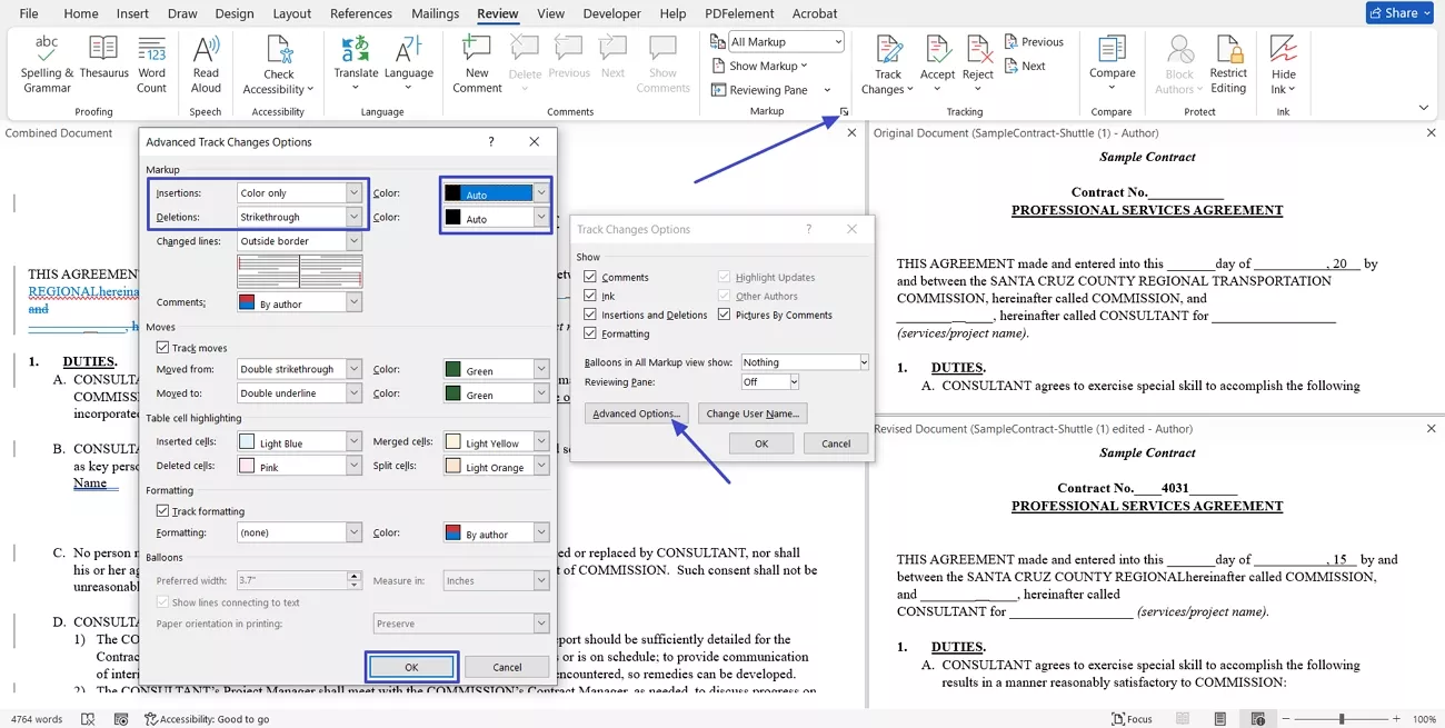 adjust tracking options colors
