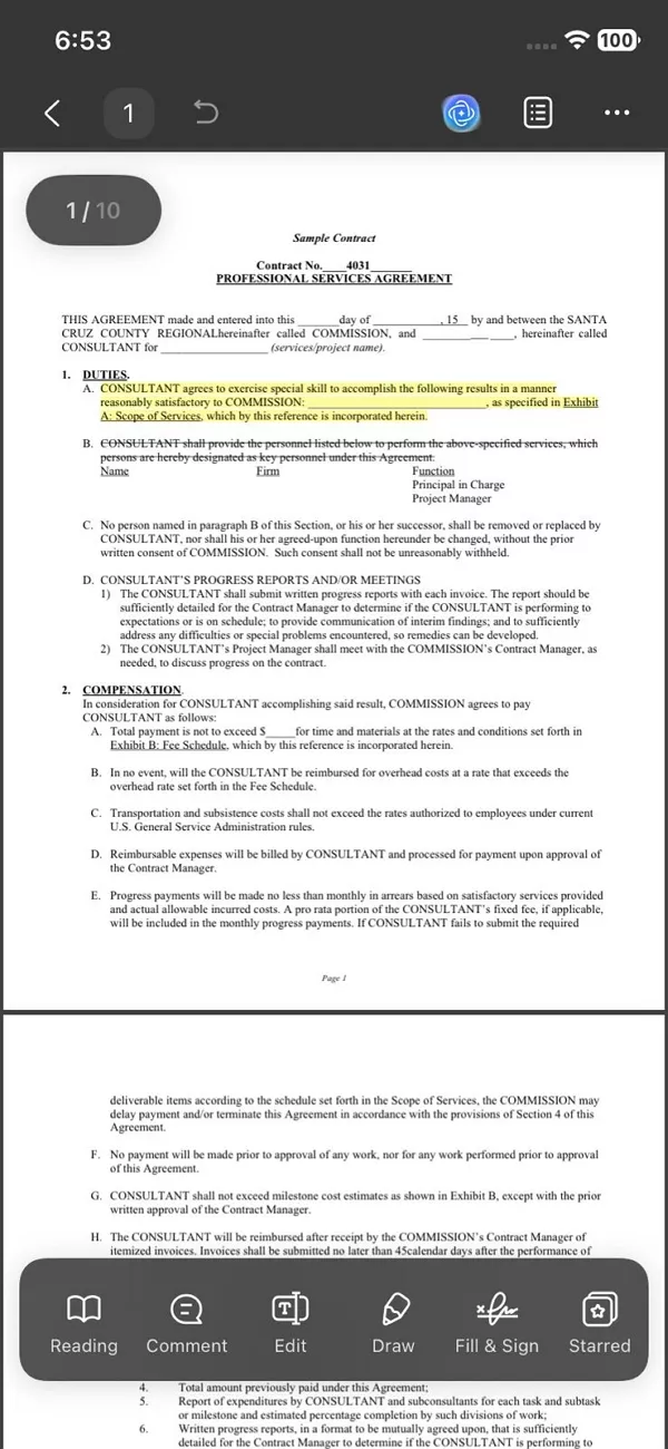 open synced pdf document updf mobile