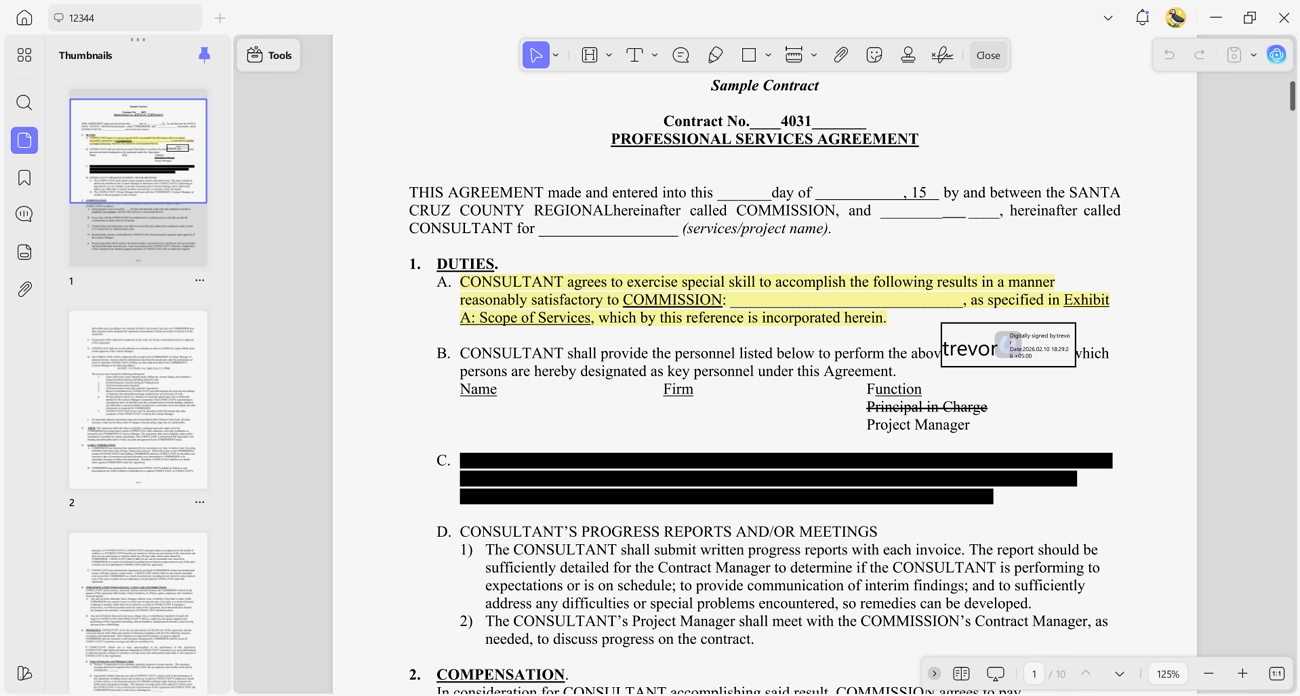 redact sensitive information add digital signatures