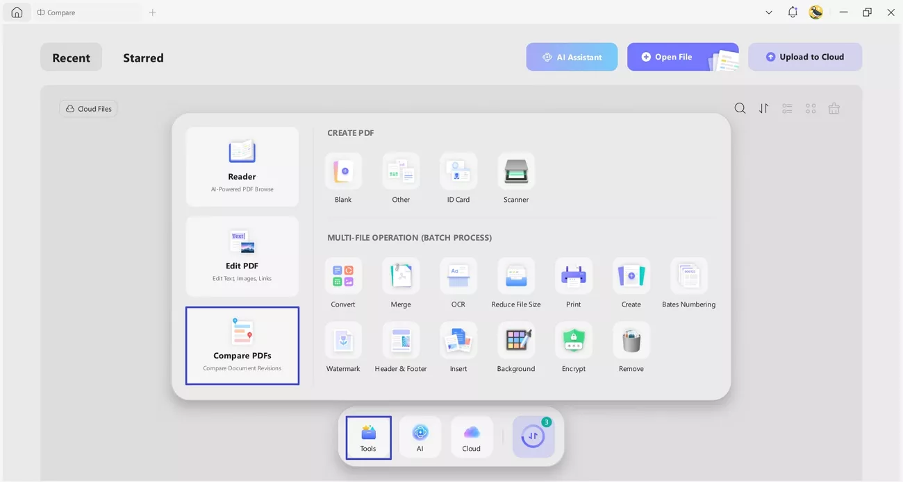 updf compare pdfs tool