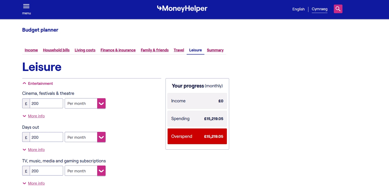 Planejar orçamento mensal e anual com o MoneyHelper