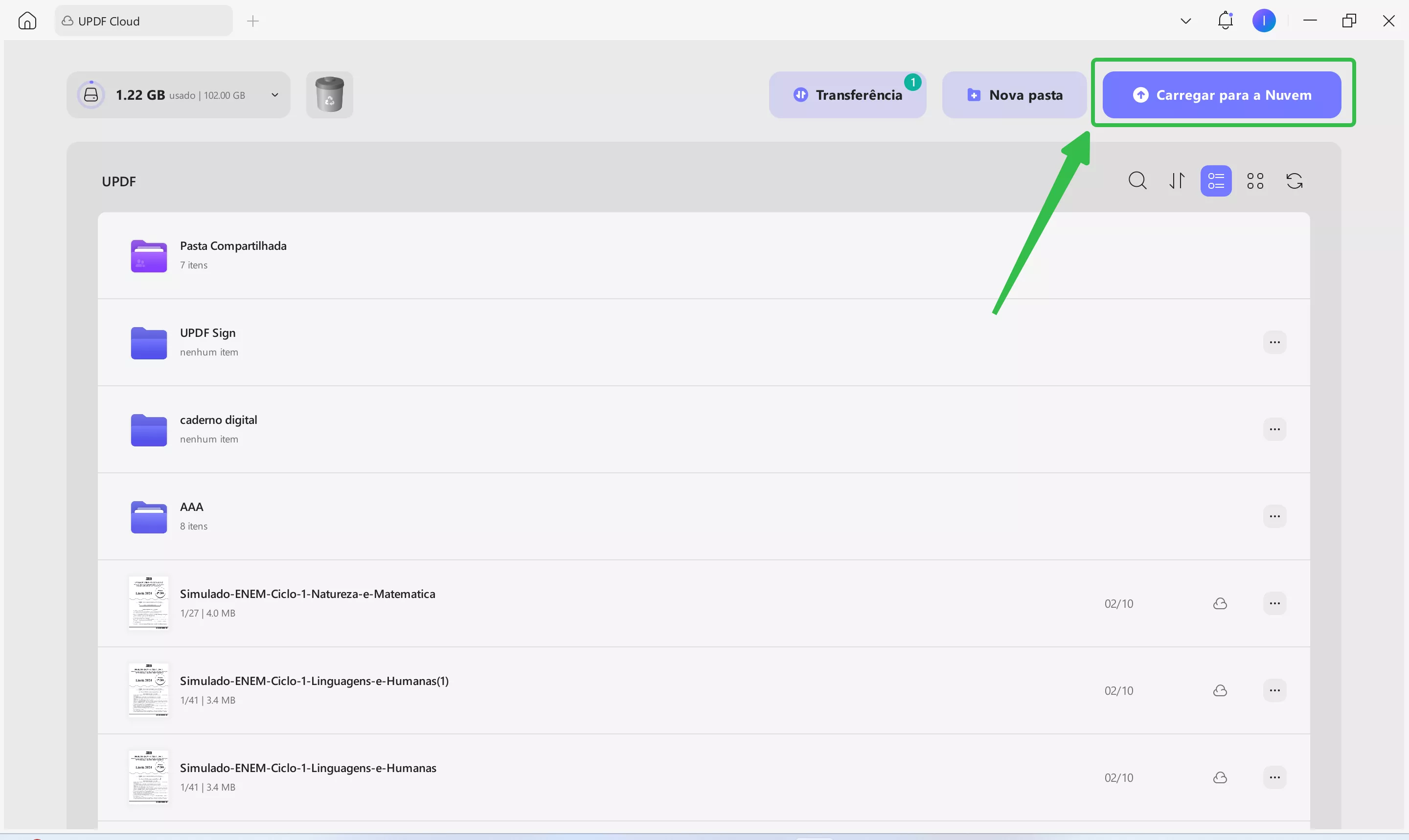 carregar para a nuvem