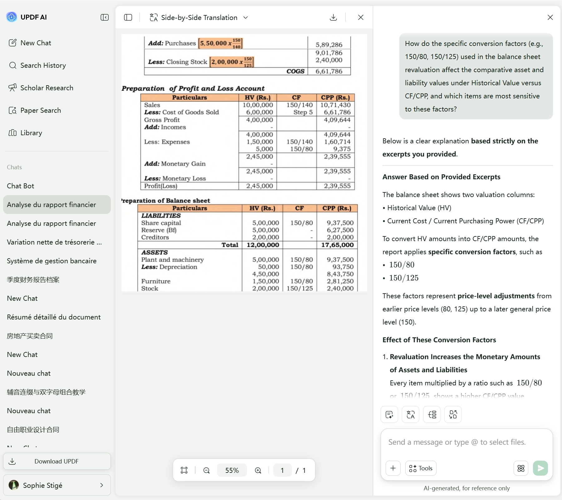 UPDF AI analyze a cash statement