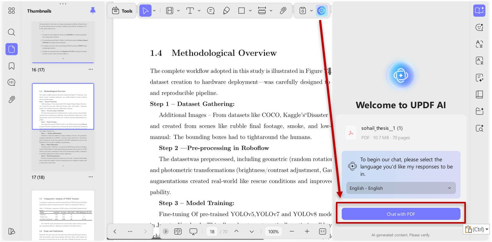 chating with uploaded document in UPDF AI
