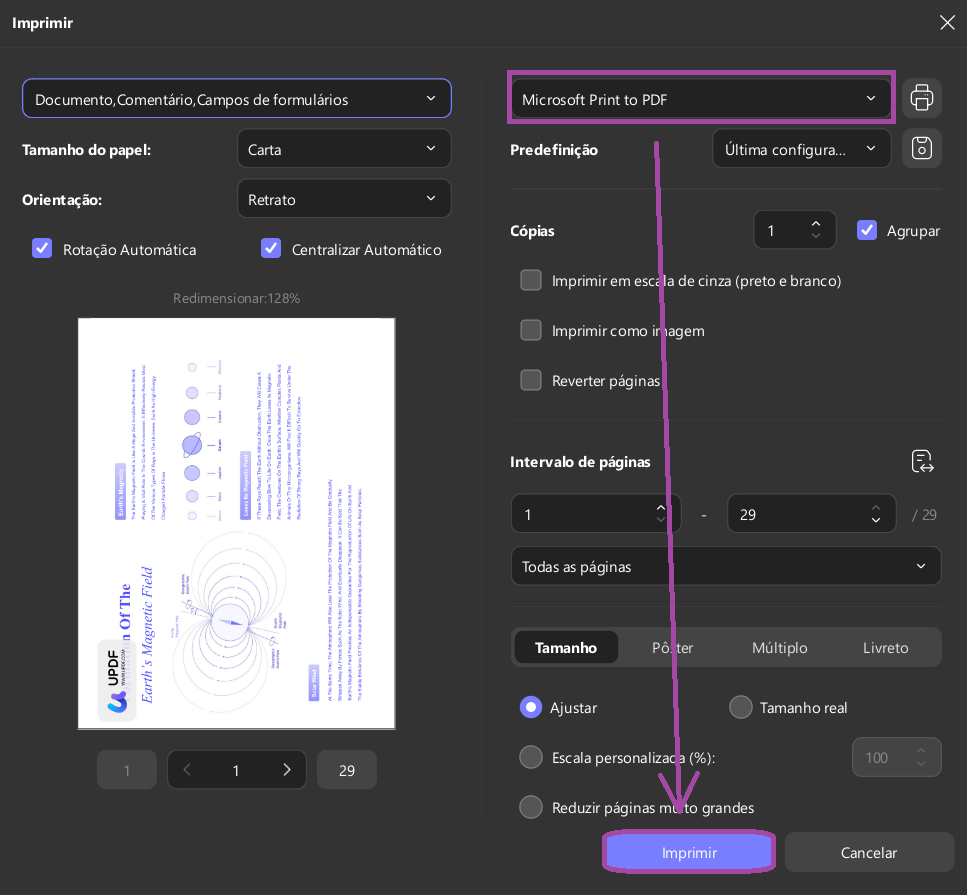 Imprimir como Microsoft Print to PDF usando o UPDF