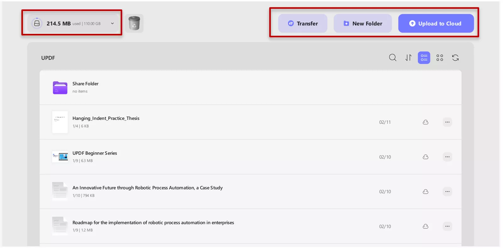 cloud storage option in UPDF