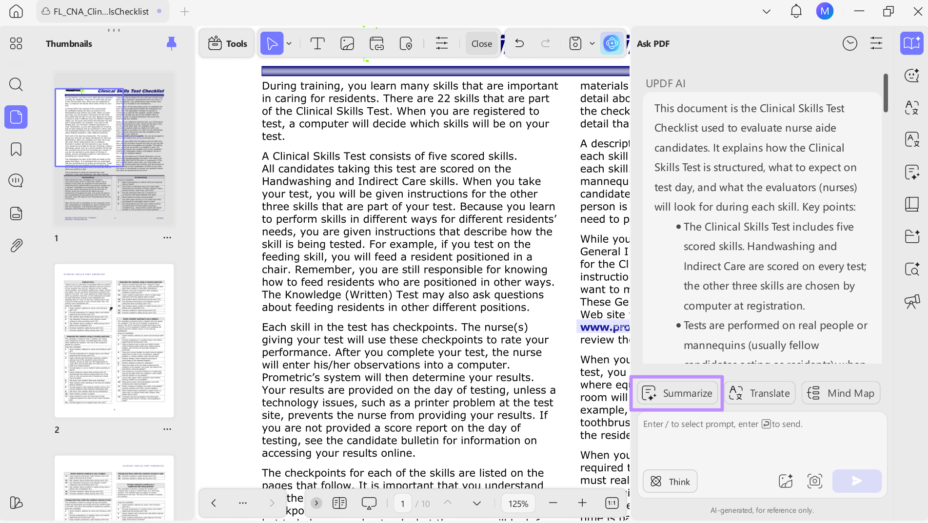 create summary with updf ai