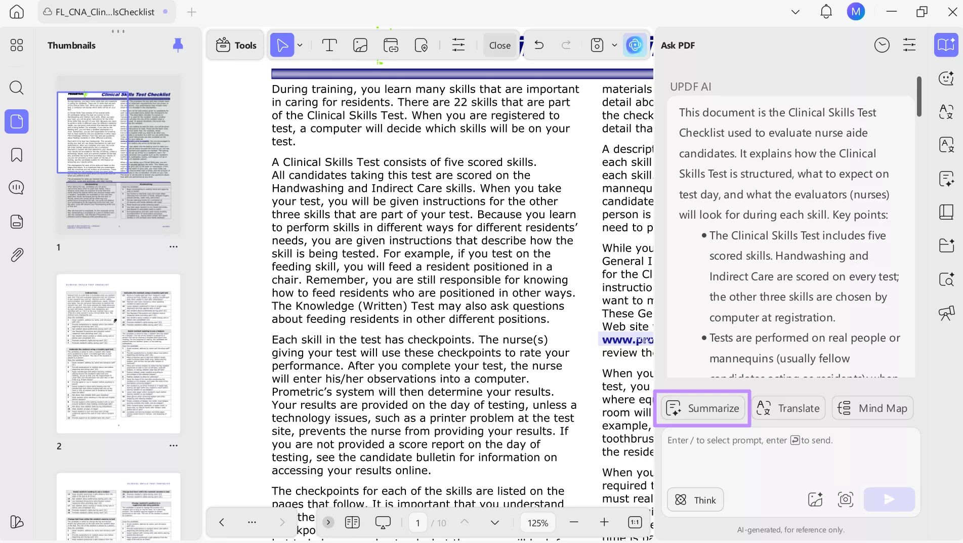 create summary with updf ai