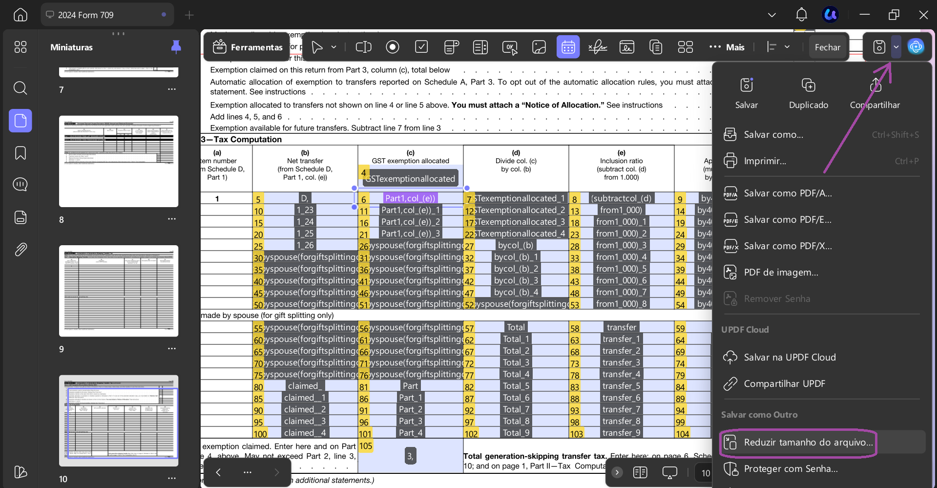 Reduzir o tamanho do arquivo