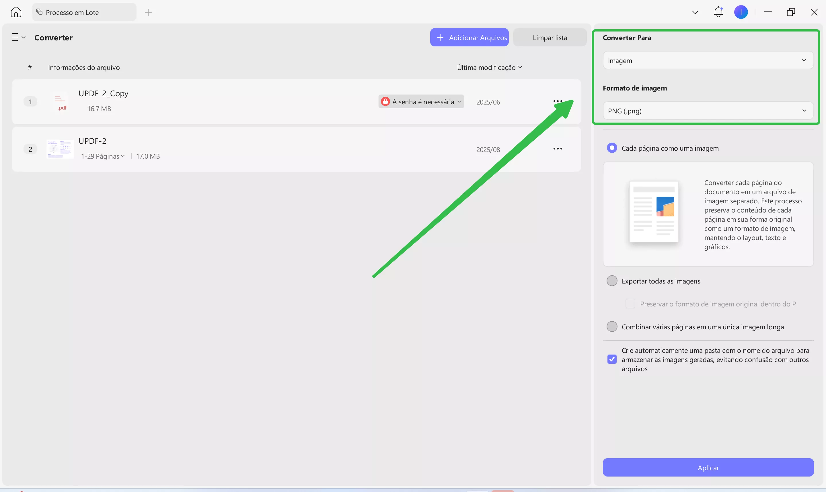 selecionar imagem na seção converter para 