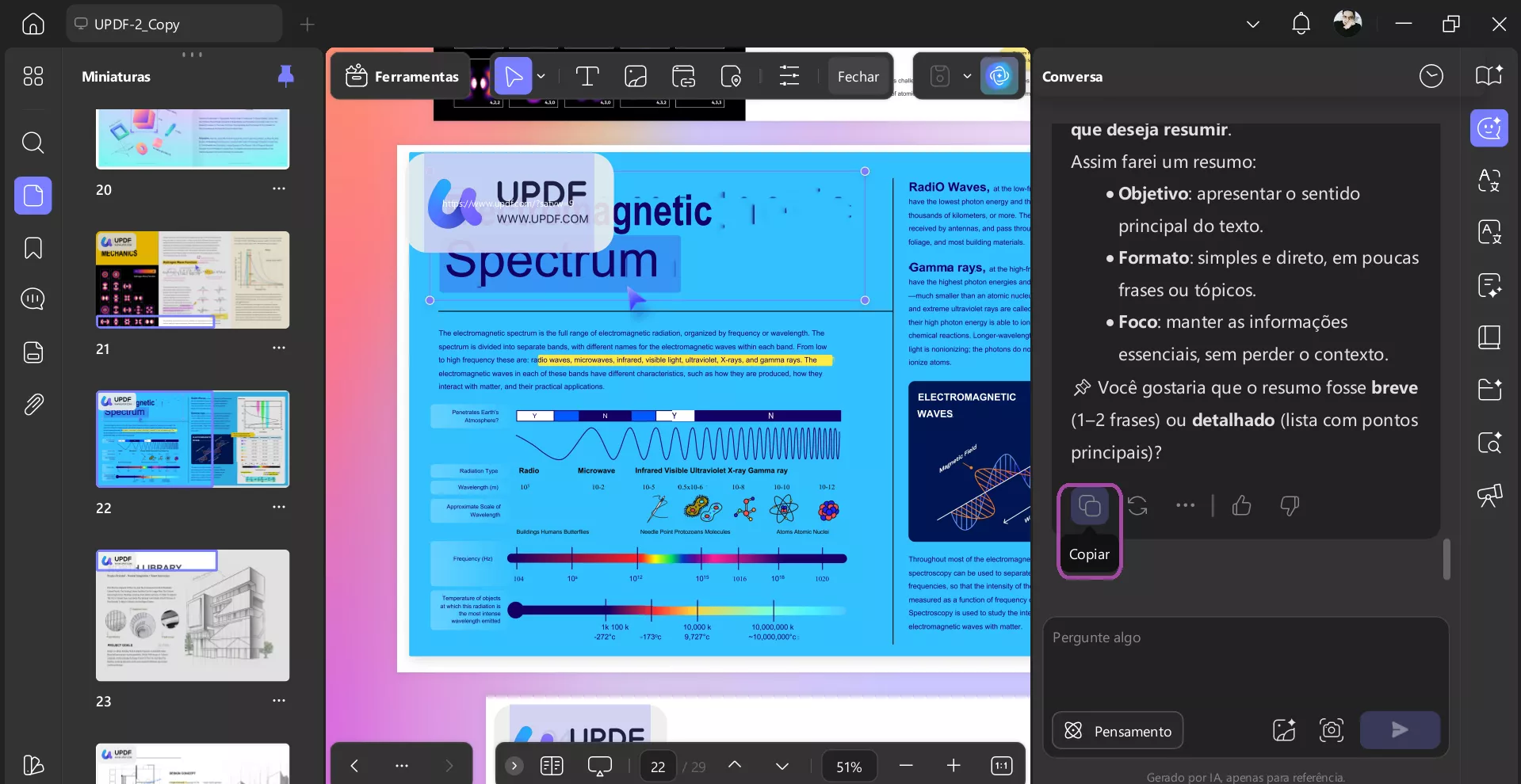 Copiar a resposta do UPDF AI