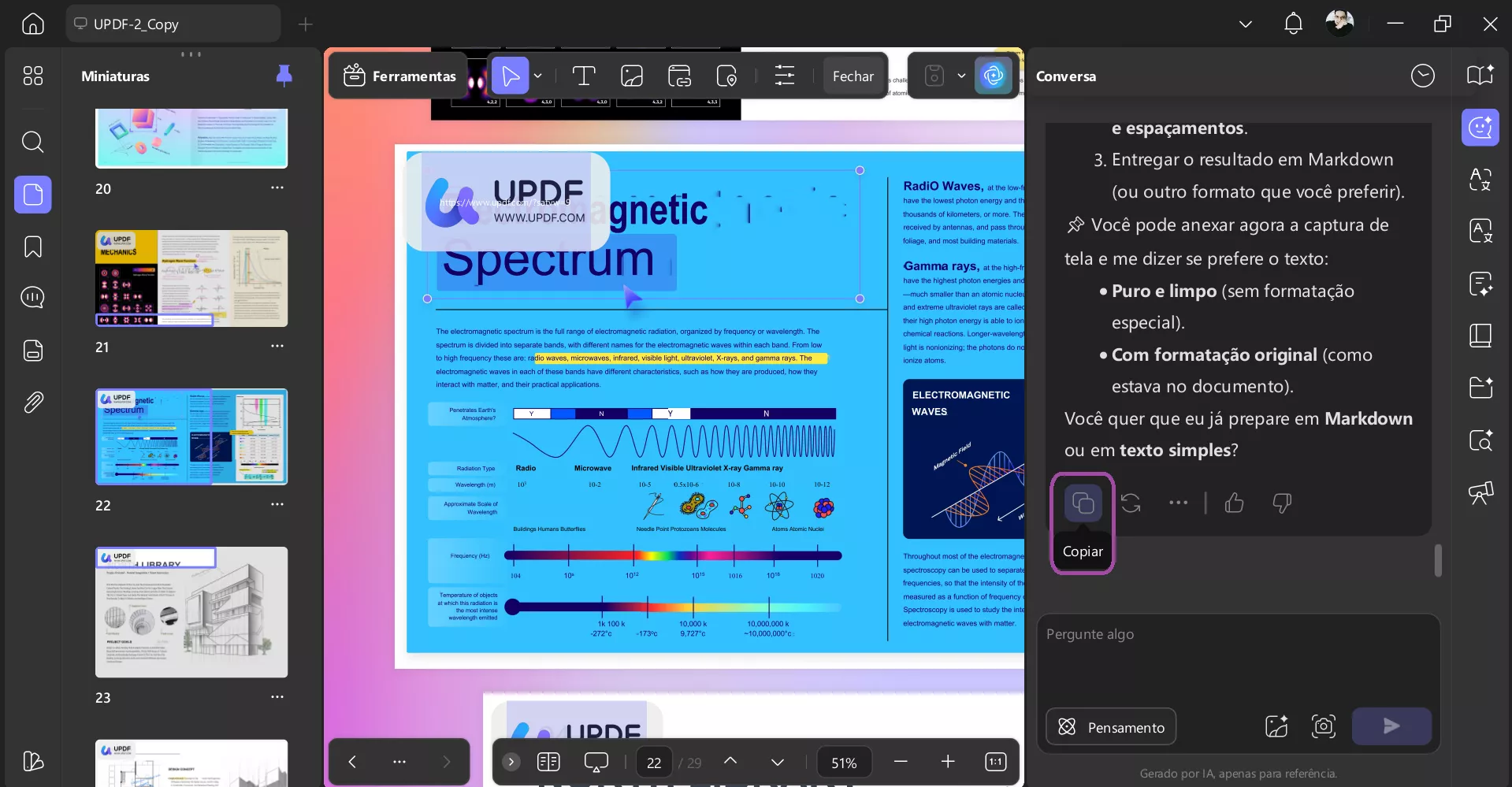 Clique no botão Copiar no UPDF AI