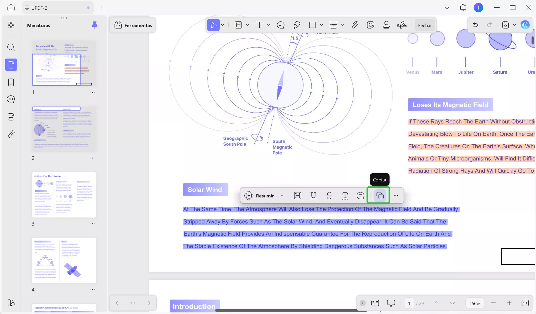 Copiar texto no modo de leitura do UPDF