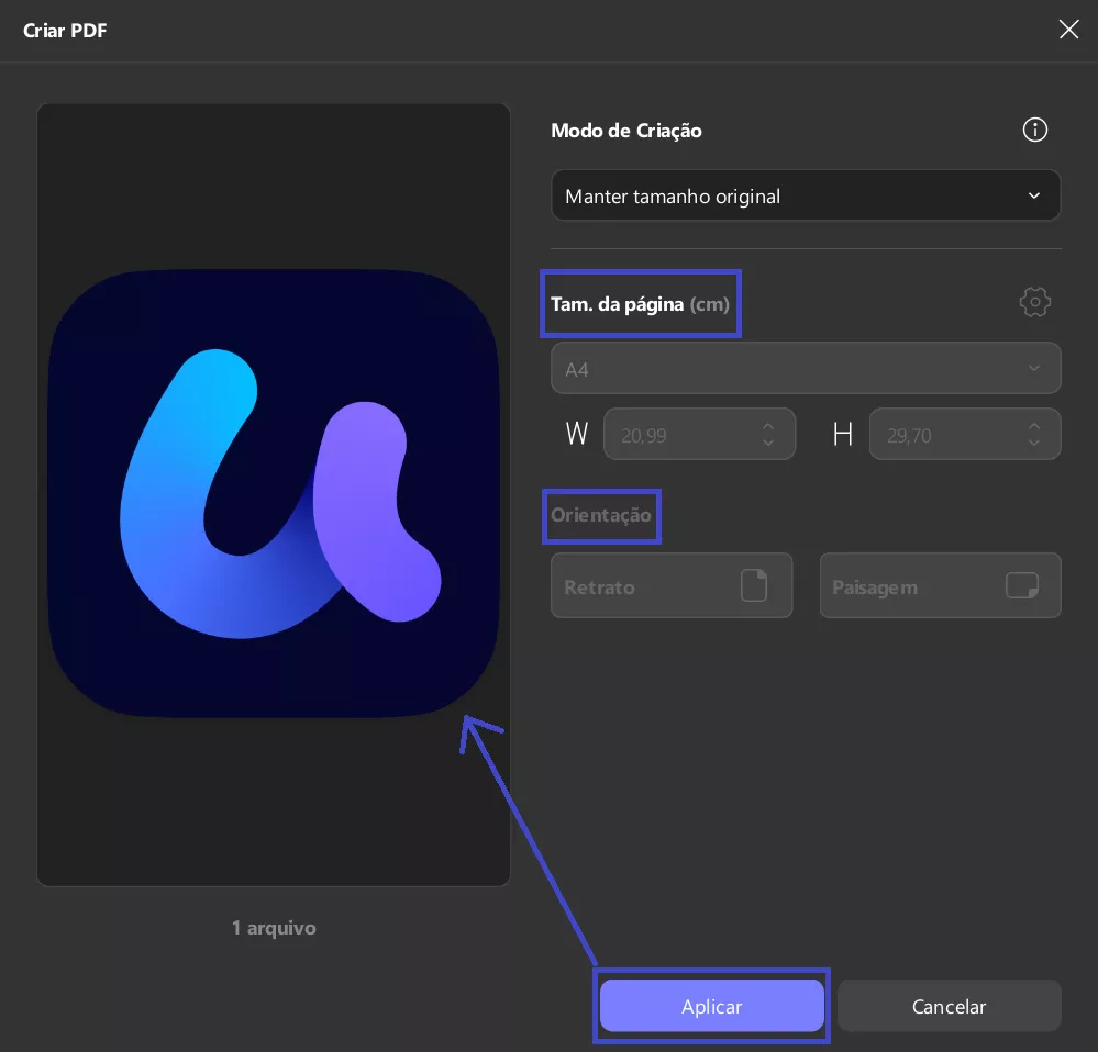 Ajustar o tamanho da página e outras propriedades